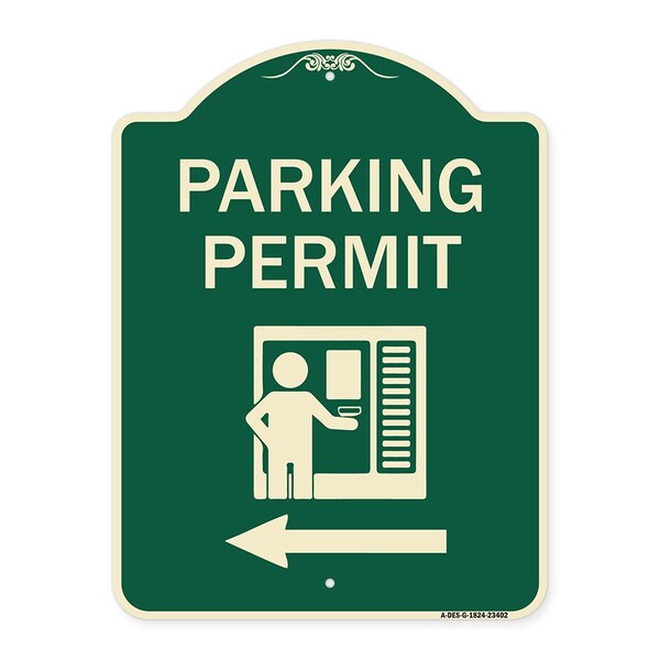 Parking Permit With Left ArrowHeavy-Gauge Aluminum Architectural Sign, 24" x 18", G-1824-23402